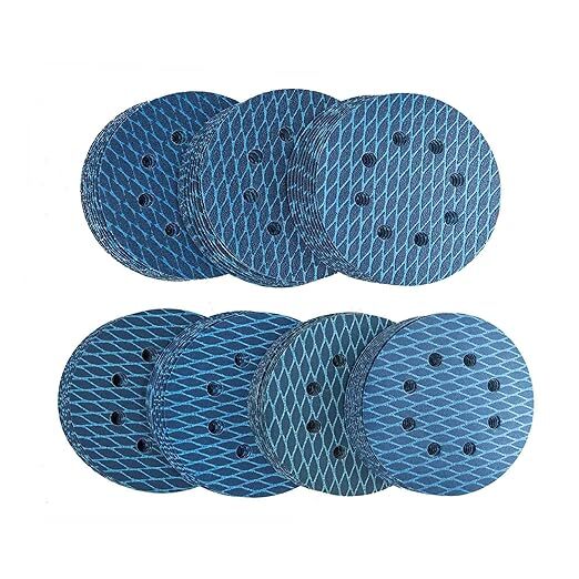 SATC 50PCS 5-in Blue Diamond Shape Sanding Discs 8-Hole Hook Loop SandPaper P120