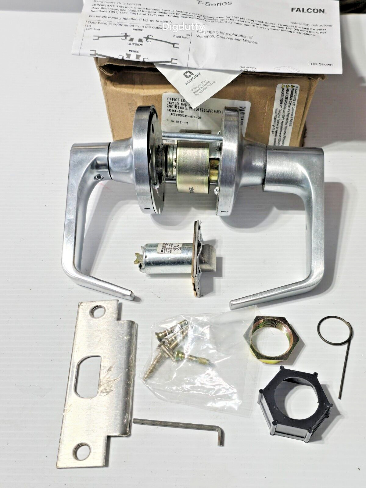 Falcon T521LD DAN 626 OFFICE LOCK, T-Series EXTRA Heavy Duty, LH/RH Satin Chrome