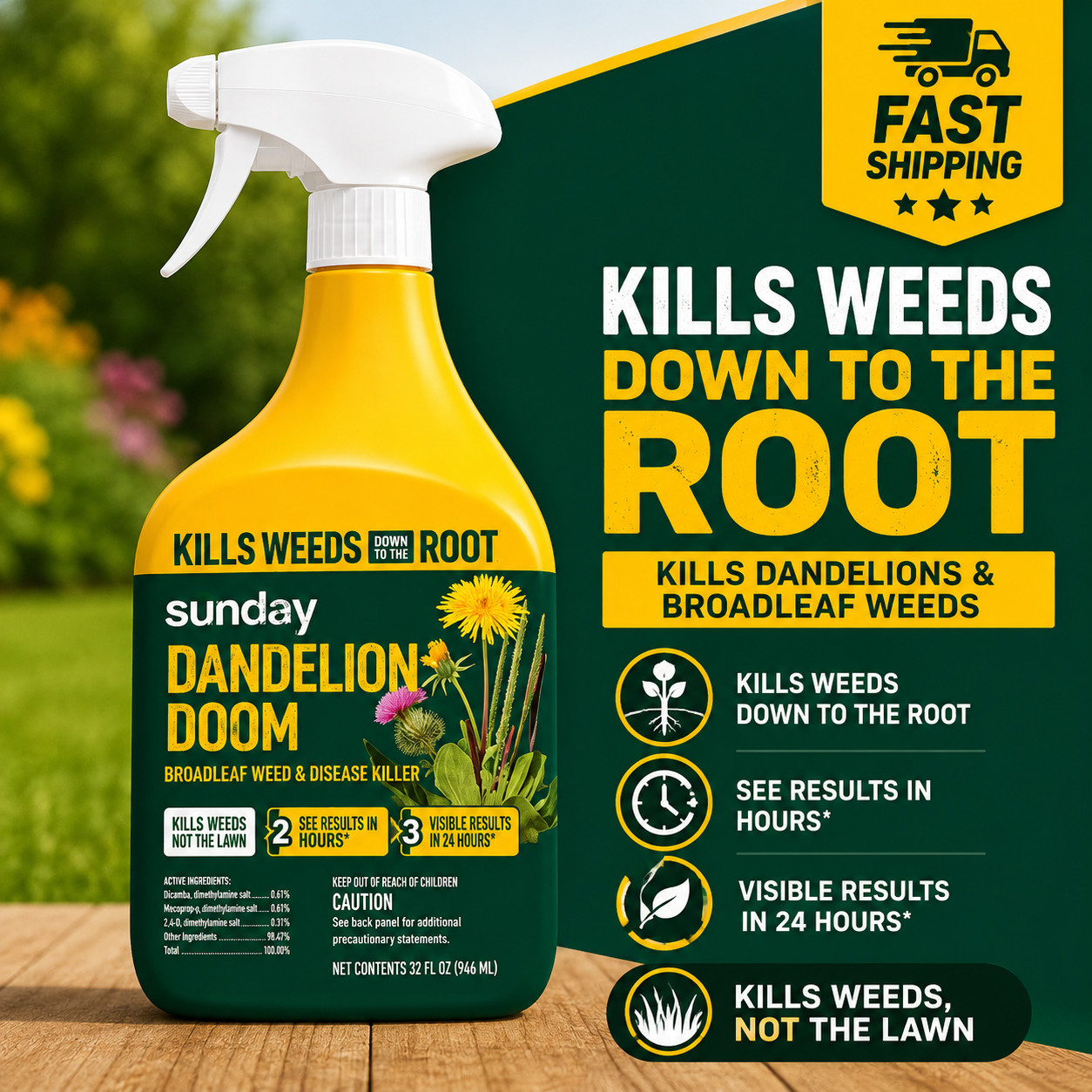 Sunday Dandelion Doom Lawn-Safe Weed Killer Selective Herbicide Spray 32oz