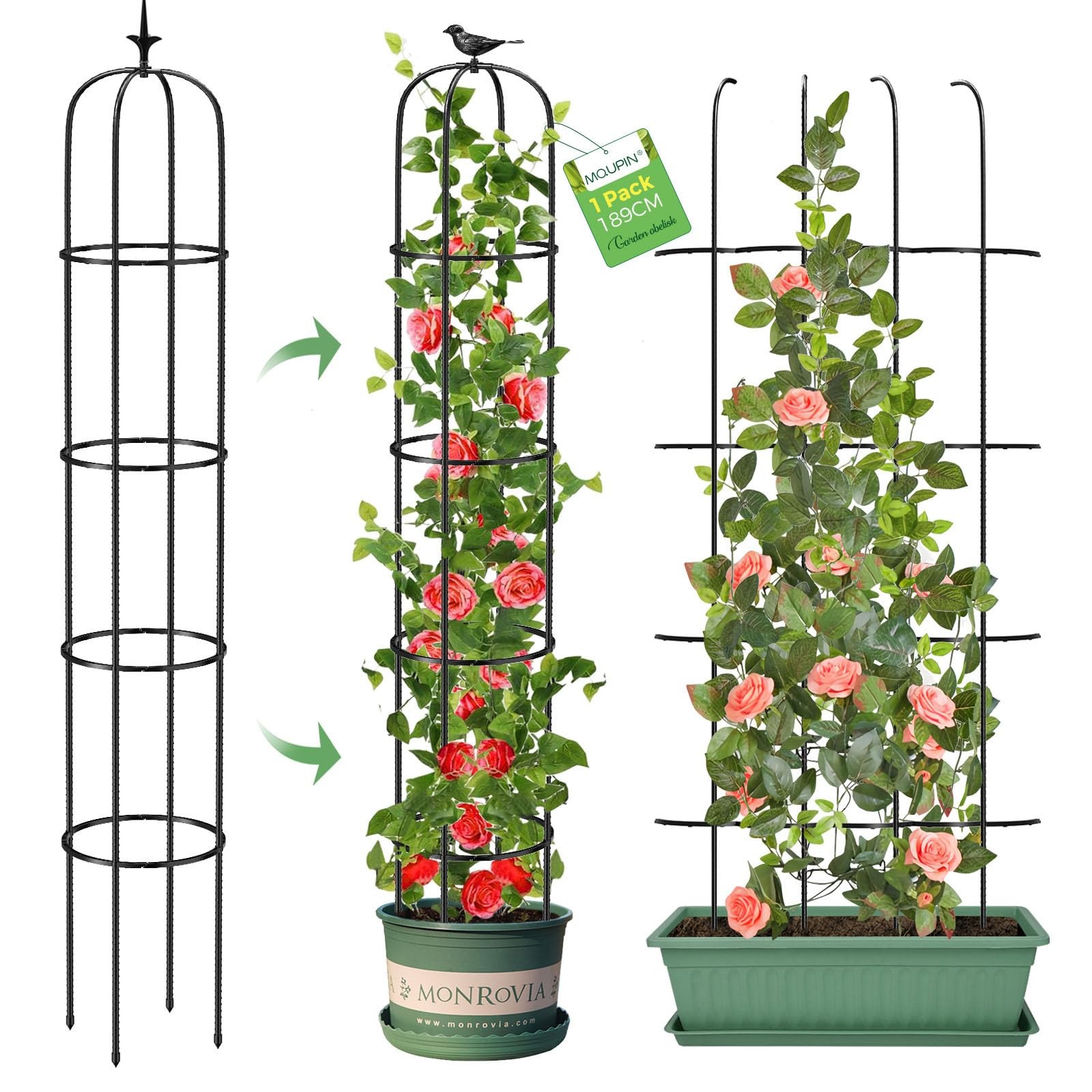 Tower Obelisk Garden Trellis for Climbing Plant，6.2FT/74.4" 189cm, Black