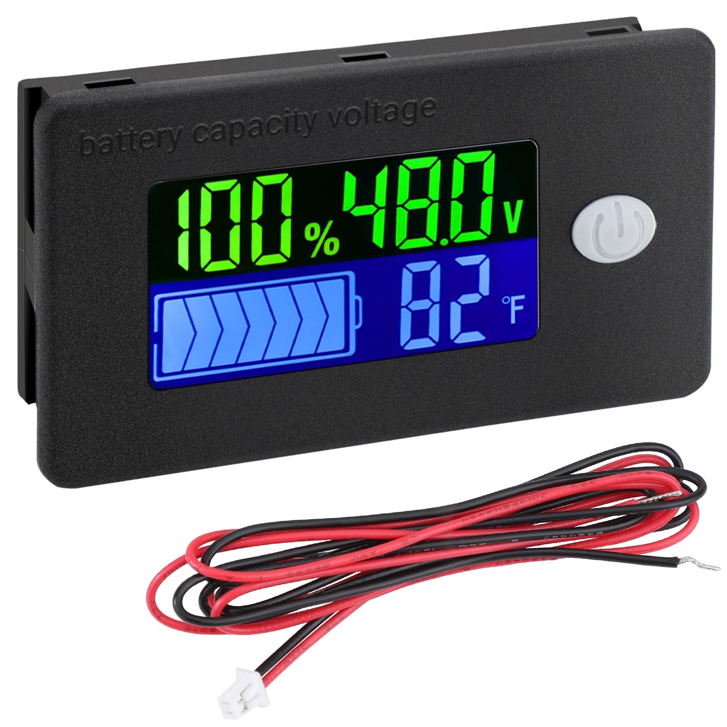 48v Golf Cart Battery Meter - LCD Display Lithium 48V, Black