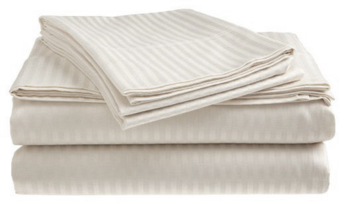 Full Size White 400 Thread Count 100% Cotton Sateen Dobby Stripe Sheet Set