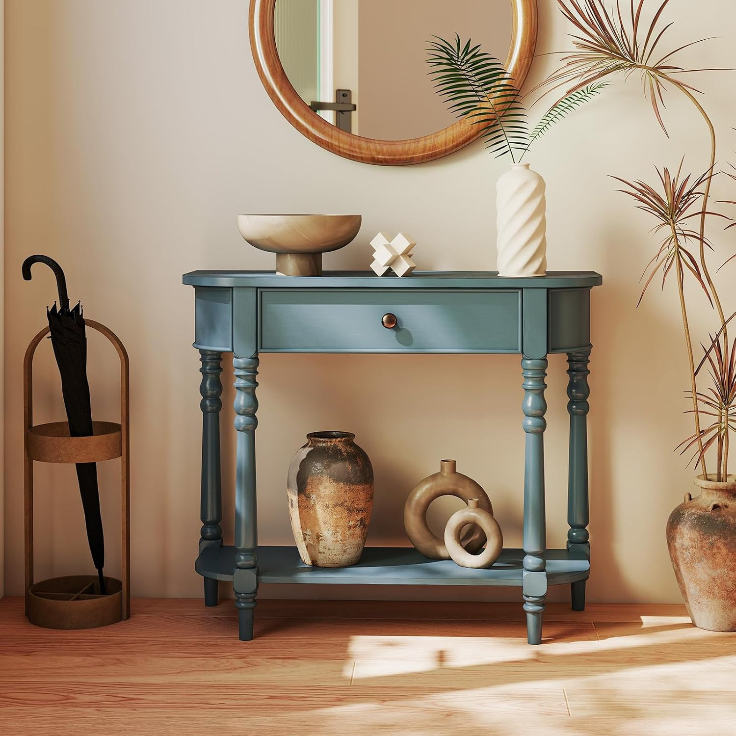 2-Tier Console Table, 36" Retro Entryway Table with Storage Drawer & Elegant Leg