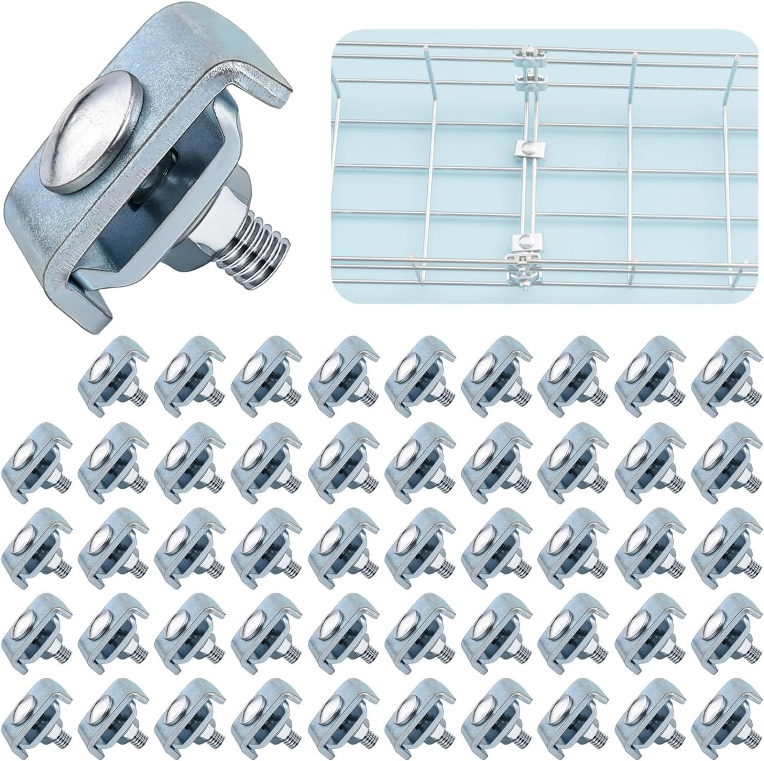 50 Pack Wire Mesh Cable Tray Coupler Kit, Steel Bracket Hardware Components for