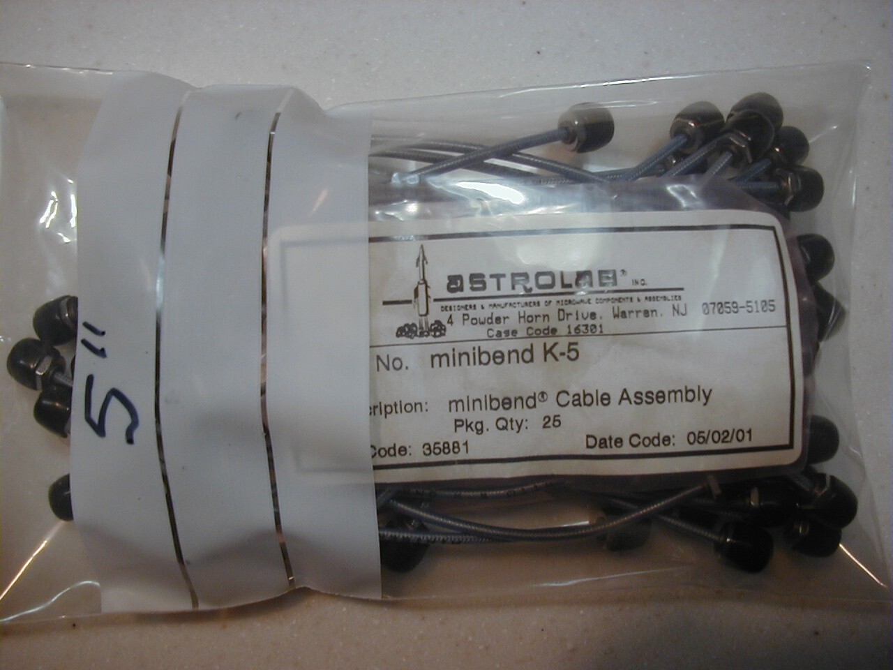 Astrolab "MiniBend" K-5 40 GHz K connector cable, 5 inch length NOS