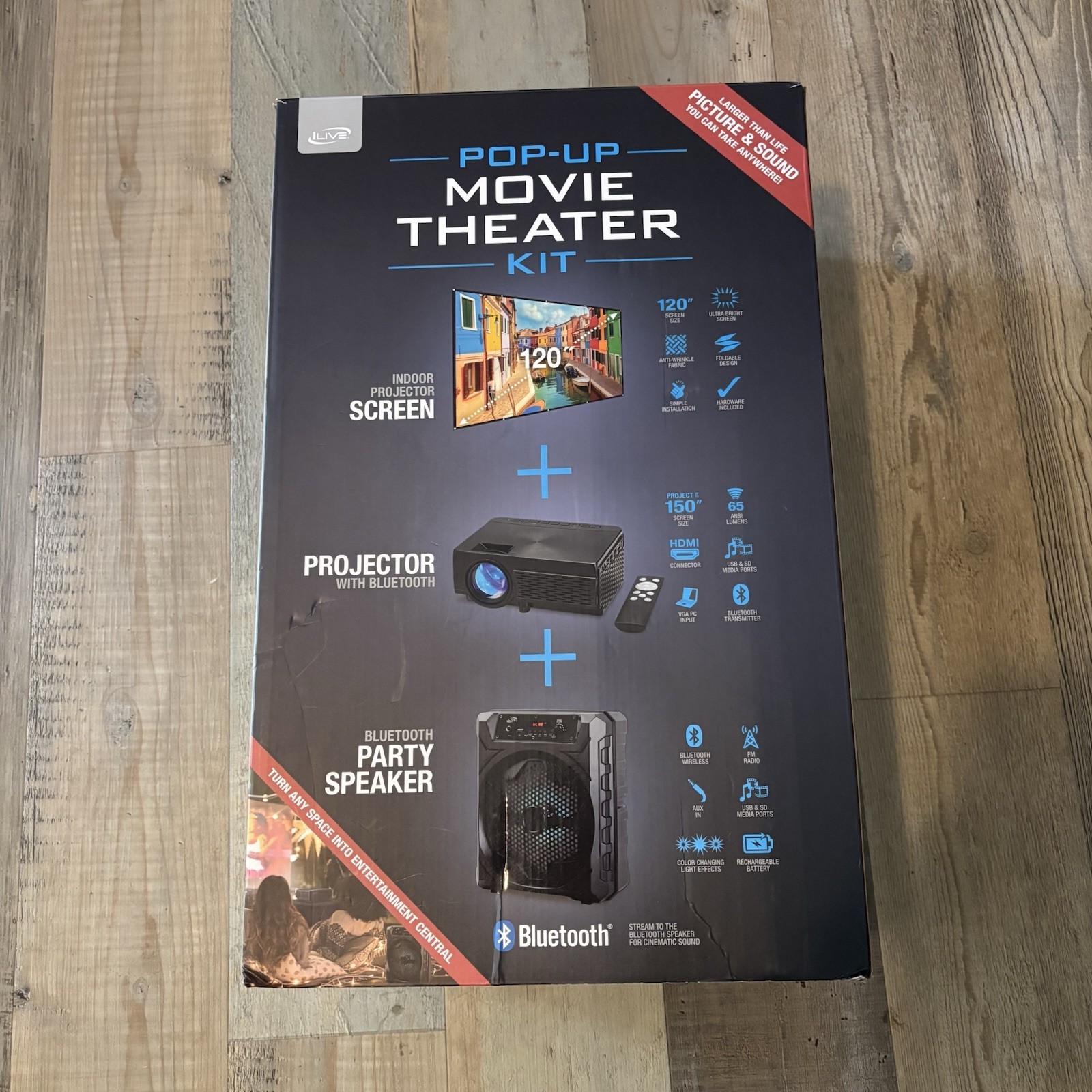 iLive Bluetooth Pop-Up Movie Theater Kit w/ 120in Screen *BRAND NEW*