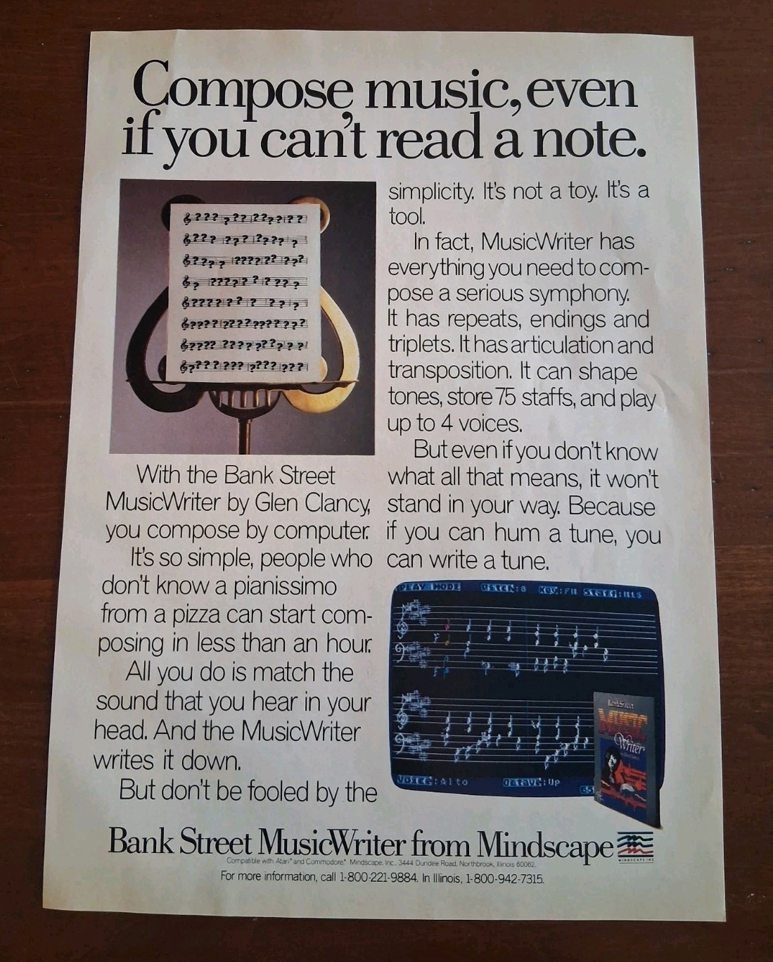 Bank Street Music Writer Mindscape Computer Game Vintage Print Ad 8x11 1980s