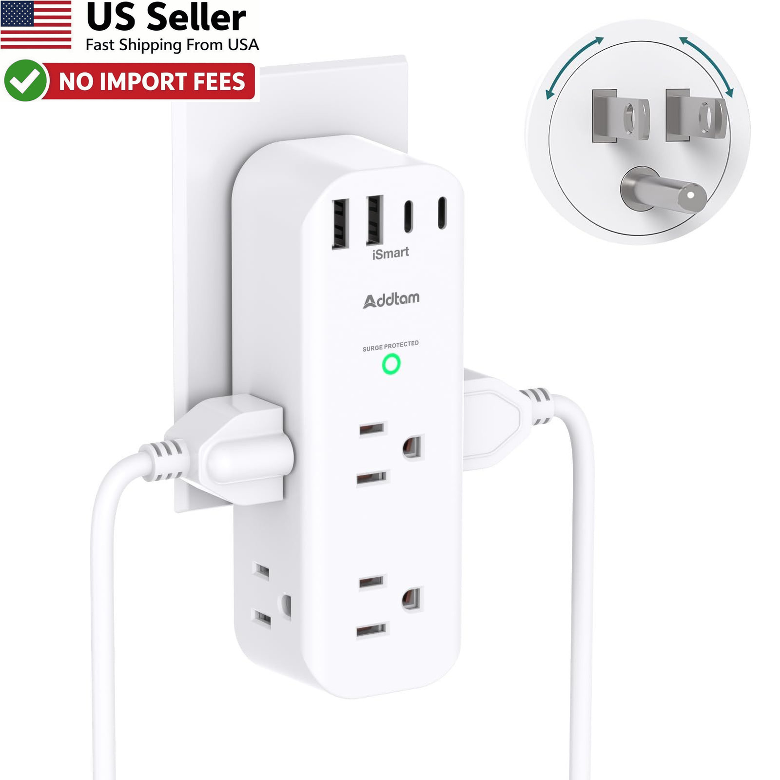Surge Protector Wall Outlet Extender Multi Plug Splitter 4 USB Ports FROM USA
