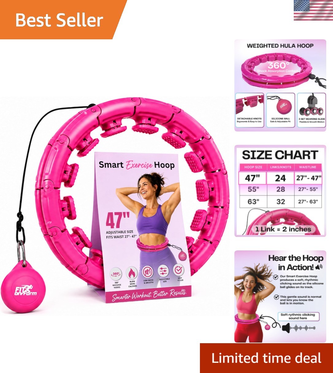 Infinity Weighted Hula Hoop for Adults Weight Loss, Smart Exercise Hola Circl...