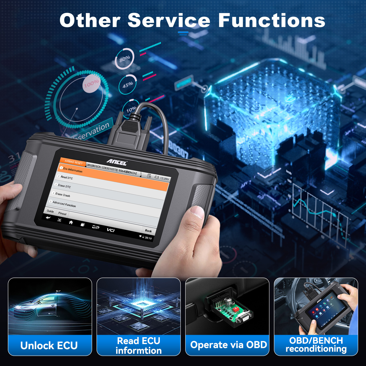 AR500 Airbag Module Repair Tool Car OBD2 Diagnostic Scanner SRS Crash Code Clear