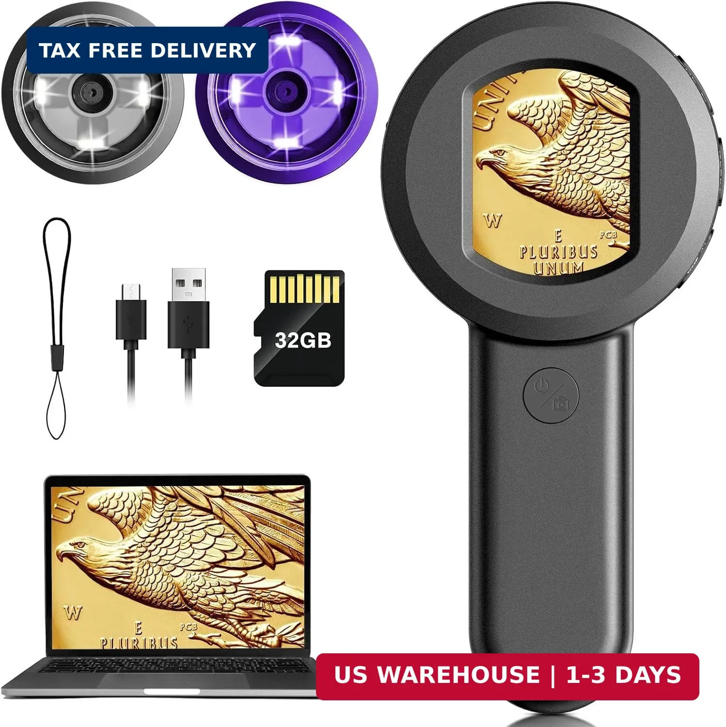Pocket Digital Microscope for Adults Kids: 100X Handheld Magnifying Glass with L