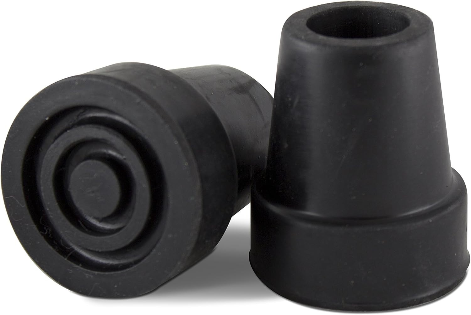 Black Rubber Cane Tips with Metal Washer for Stability - 2 Pack for 3/4" Canes