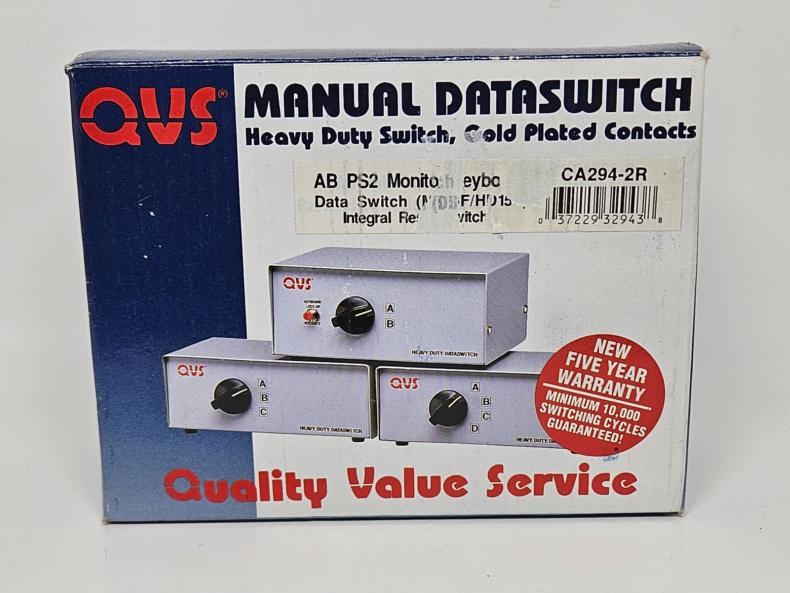 QVS Manual Dataswitch CA294-2R Heavy Duty Gold Plated Contacts 1996 OPEN BOX