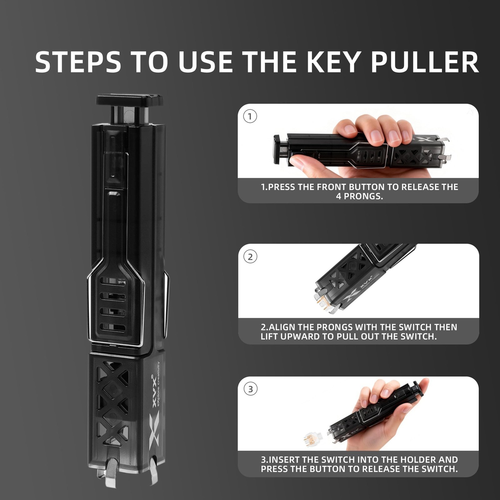 OHY 2 in 1 Keycap Puller & Switch Puller for Mechanical Keyboards - Black, Du...