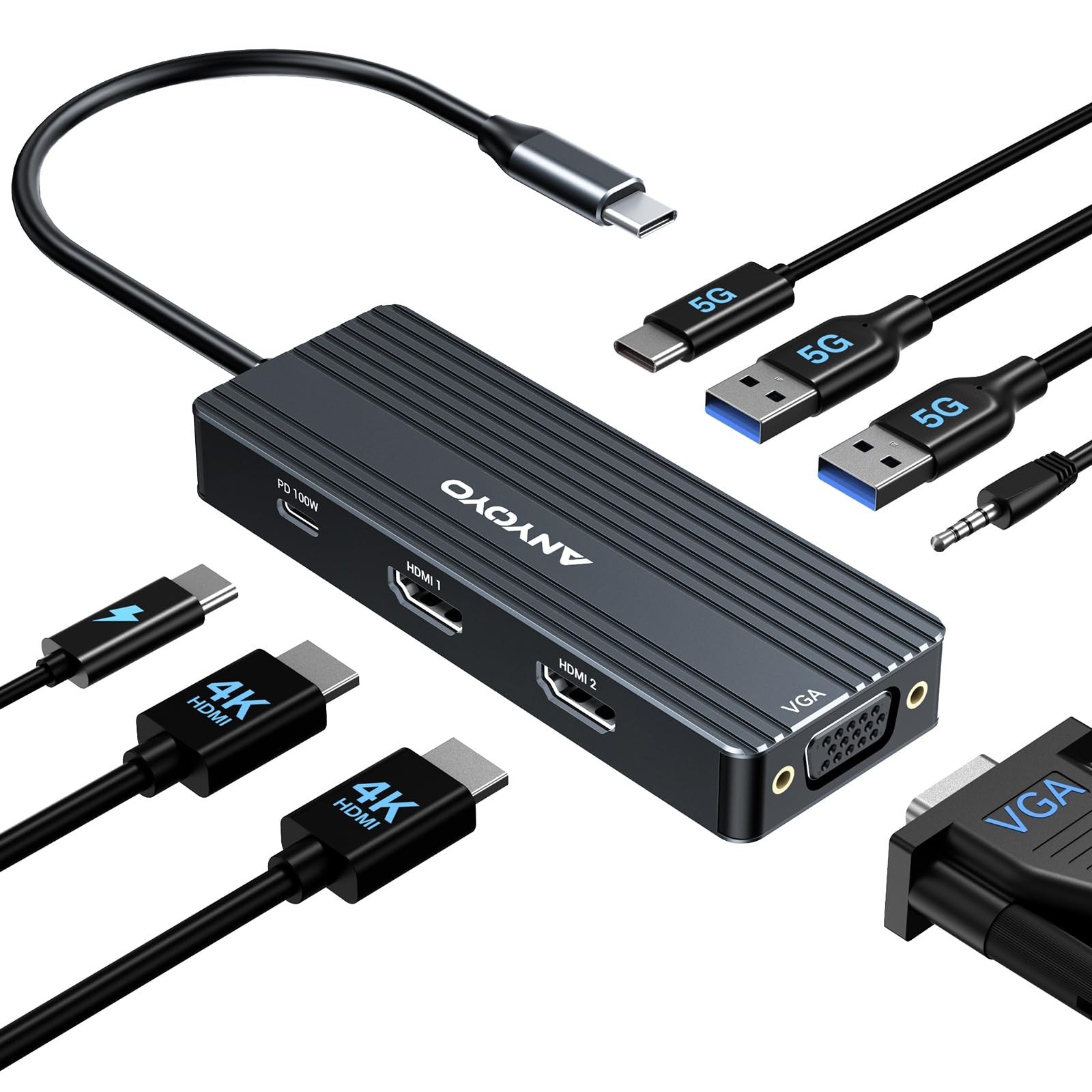 ANYOYO USB C Docking Station Dual HDMI Monitor Adapter 8-in-1 USB C HUB 3 Mon...