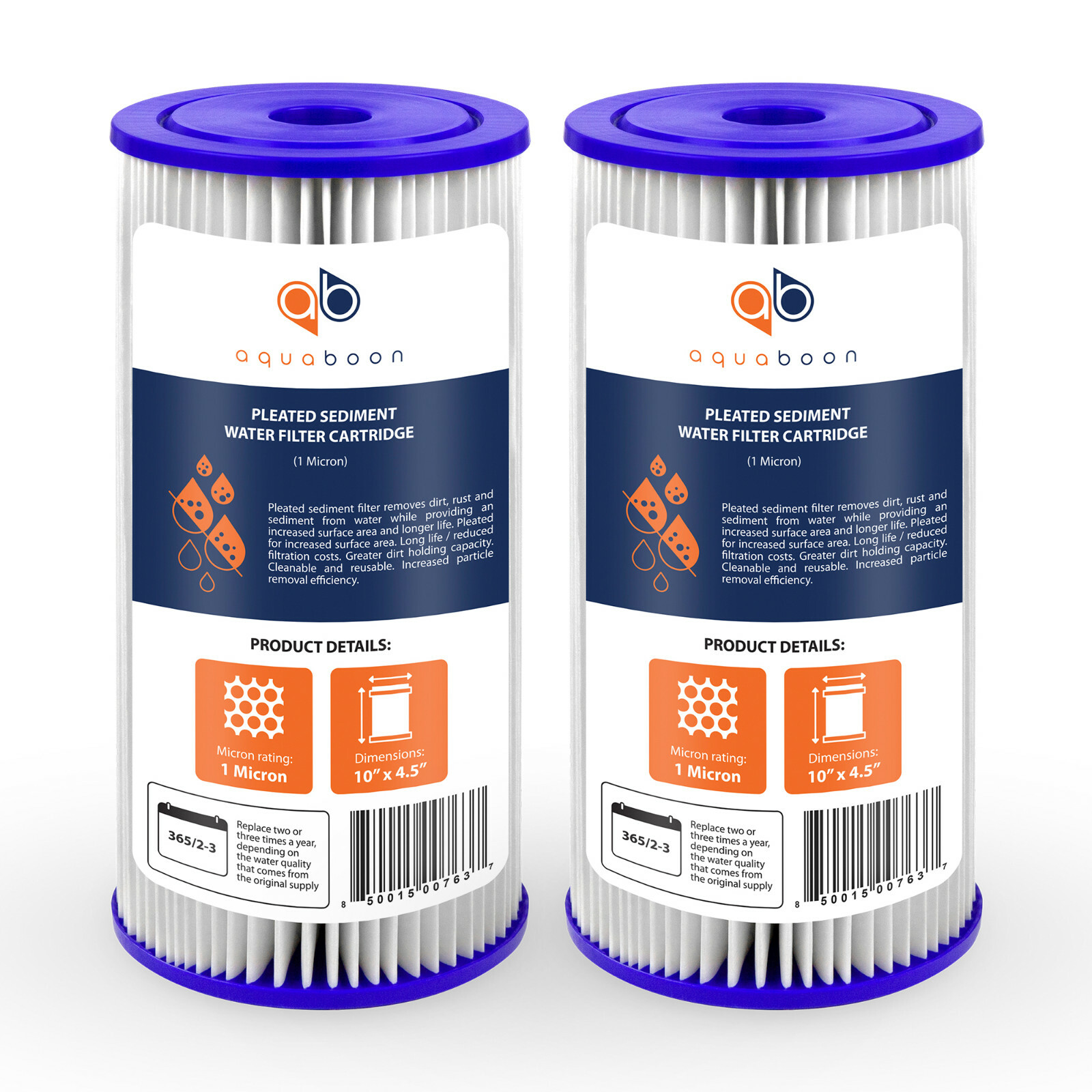 2PK of Big Blue 1µm Pleated Washable Sediment Water Filter 10"x4.5" by Aquaboon