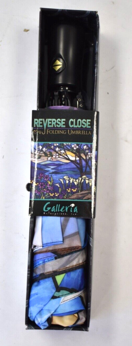Galleria Stained Glass Landscape Extra Large 48" Umbrella Portable Rain Folding