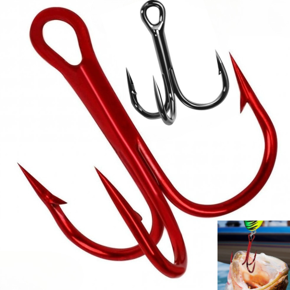 100PCS Carbon Steel Fishing Hook Sharp Treble Hooks Size 2 4 6 8 10 12 1.0