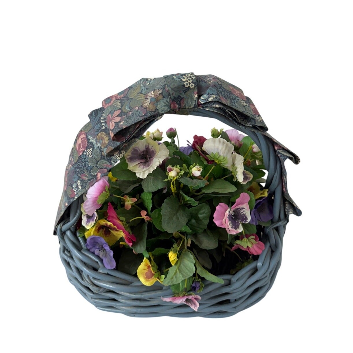 Blue Wicker Basket Faux Floral Arrangement