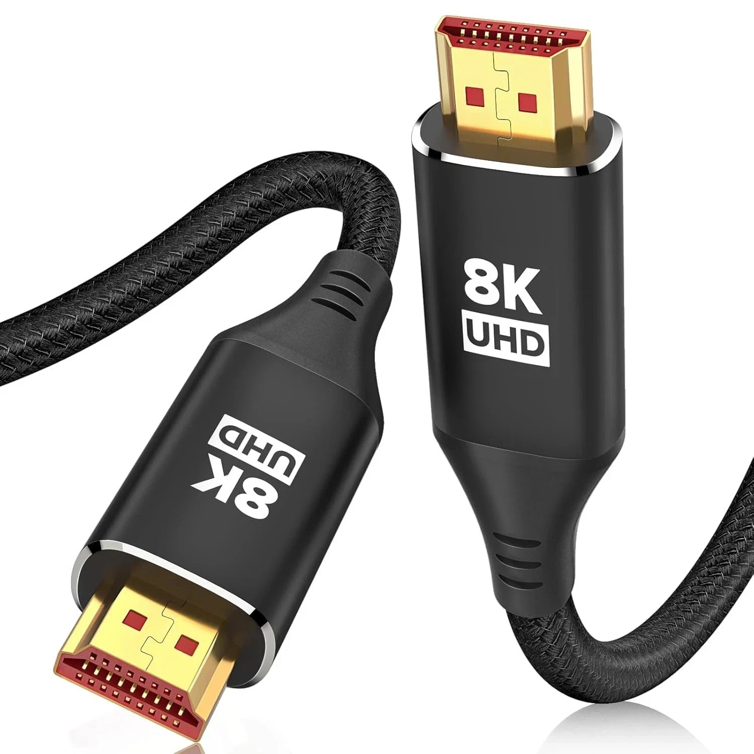 8K HDMI 2.1 Cable 15FT, 48Gbps Ultra High Speed Black Braided HDMI Cord - Get 4K