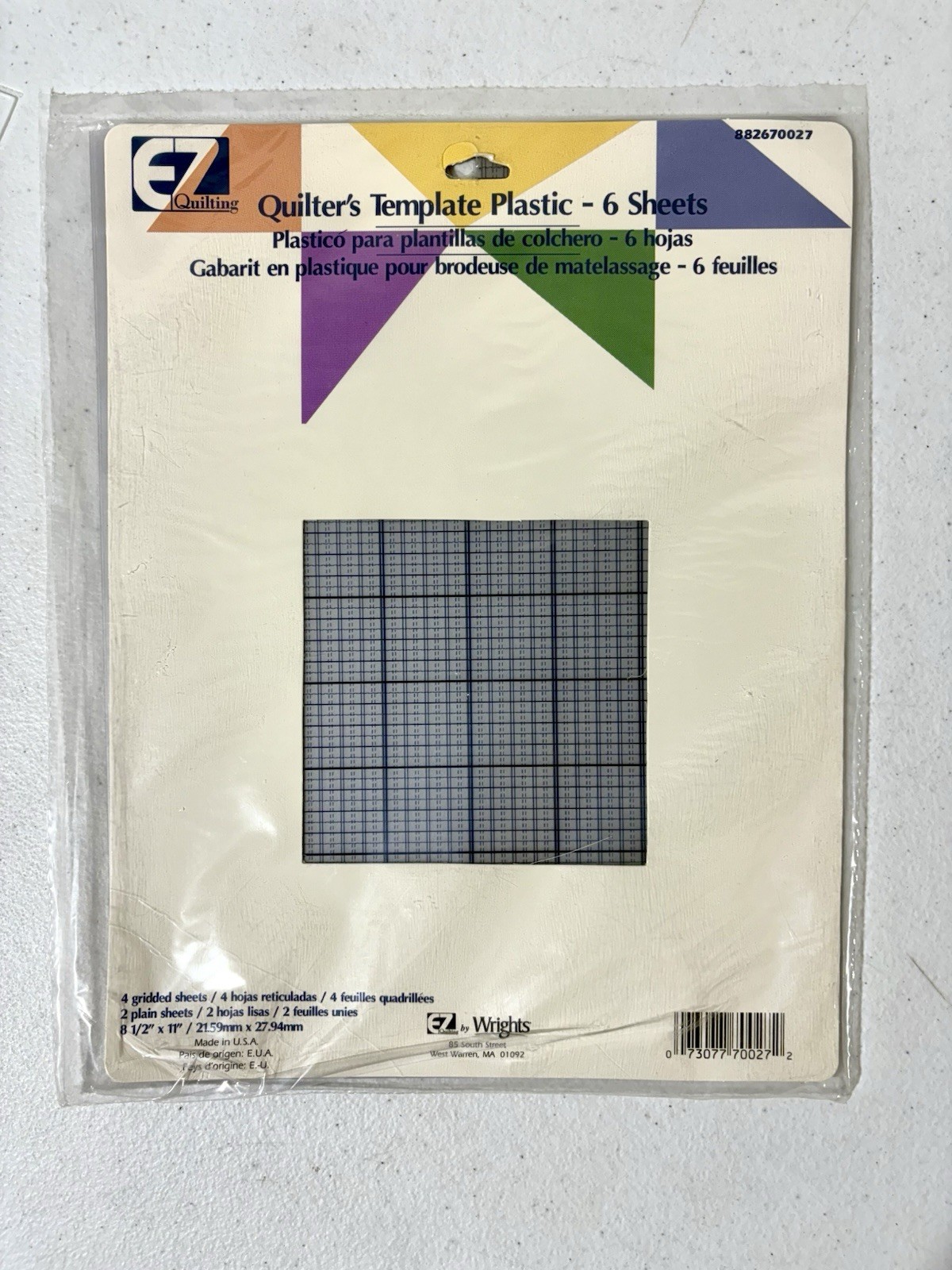 Wrights EZ Quilting 882670027 Quilter's Template Plastic 6 Sheets NEW SEALED