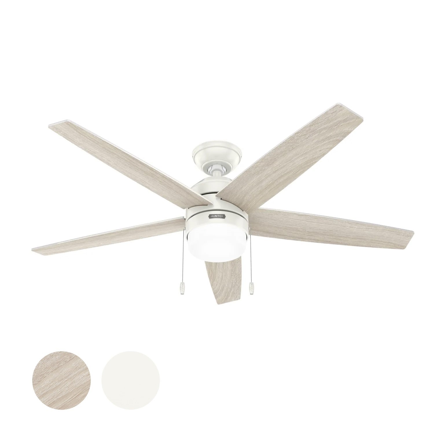 Hunter Fan 52 in Indoor Fresh White Ceiling Fan with Light and Pull Chain Indoor