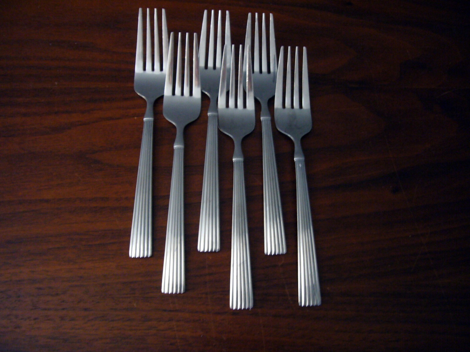 6 Salad Dessert Fork Martha Stewart Stainless Vanya Glossy Ribbed Handle MSE