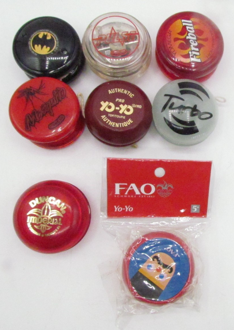Vintage Mixed Lot of  8 Yo-Yos  YoYo Lot Duncan Imperial, Pulse, Batman, FAO