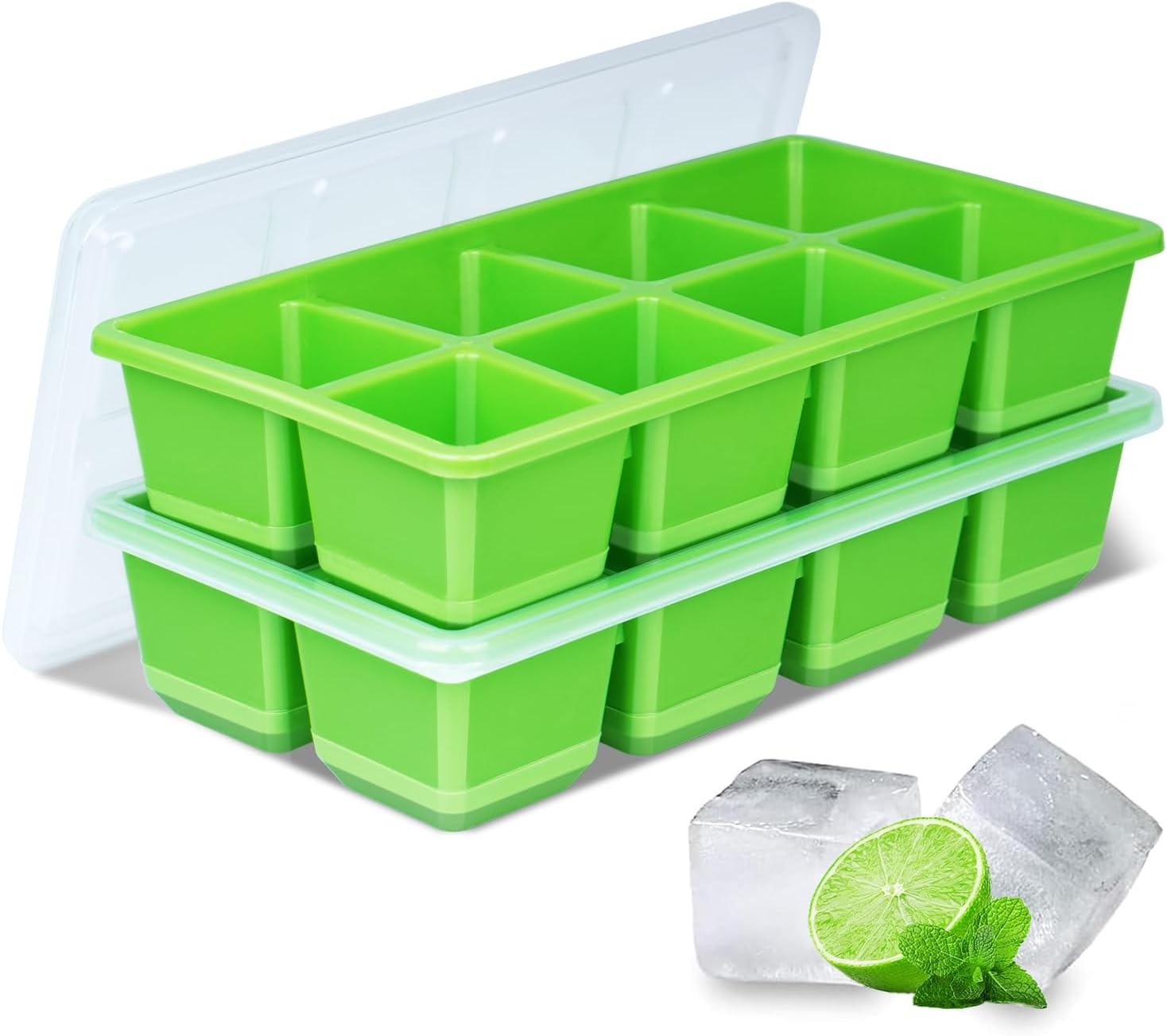 Large Ice Cube Trays 2 Pack Silicone Easy-Release & Flexible Ice Cube Molds