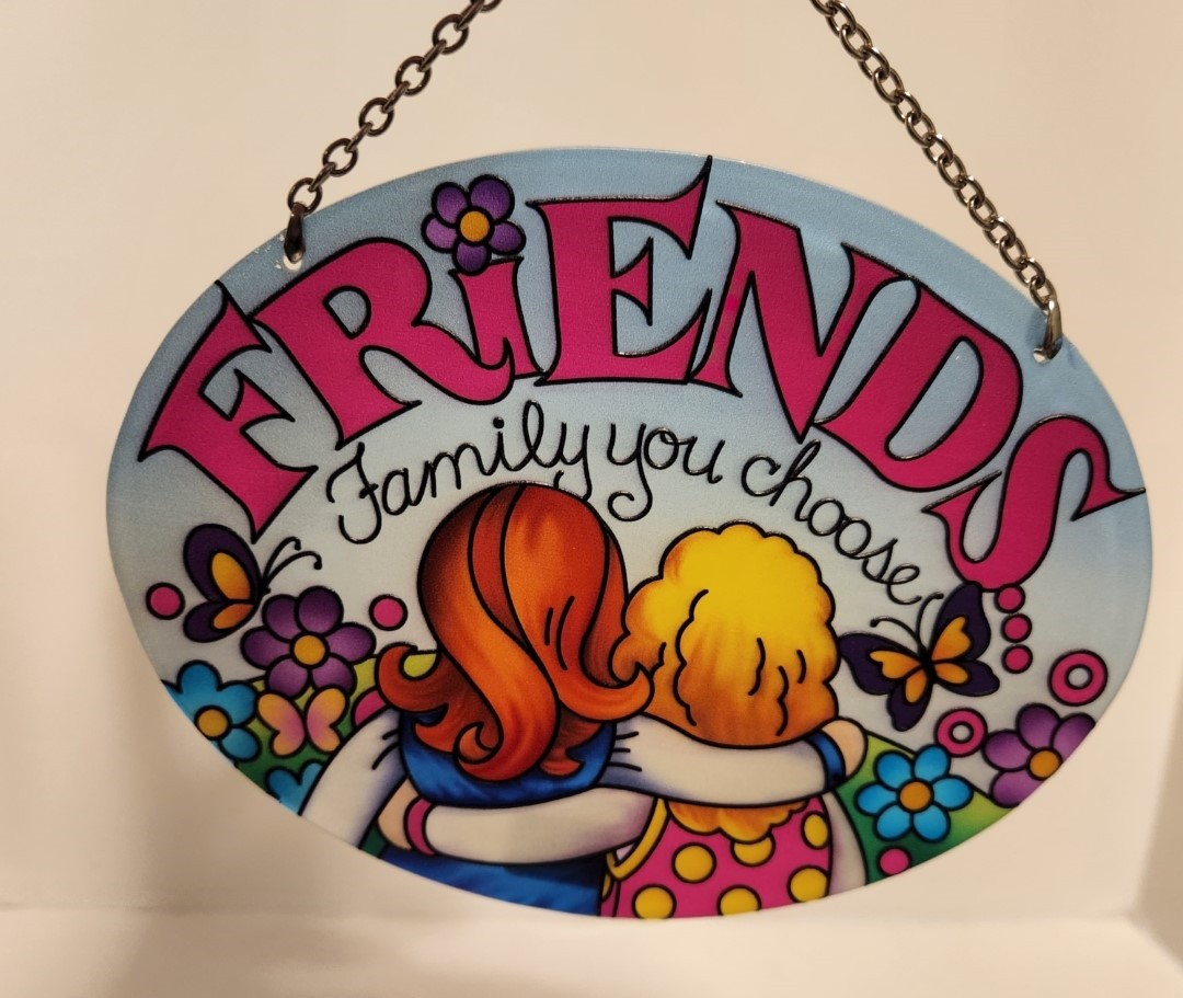 Joan Baker Designs Suncatcher FRIENDS, FAMILY YOU CHOOSE Stained Glass Oval 5x7"