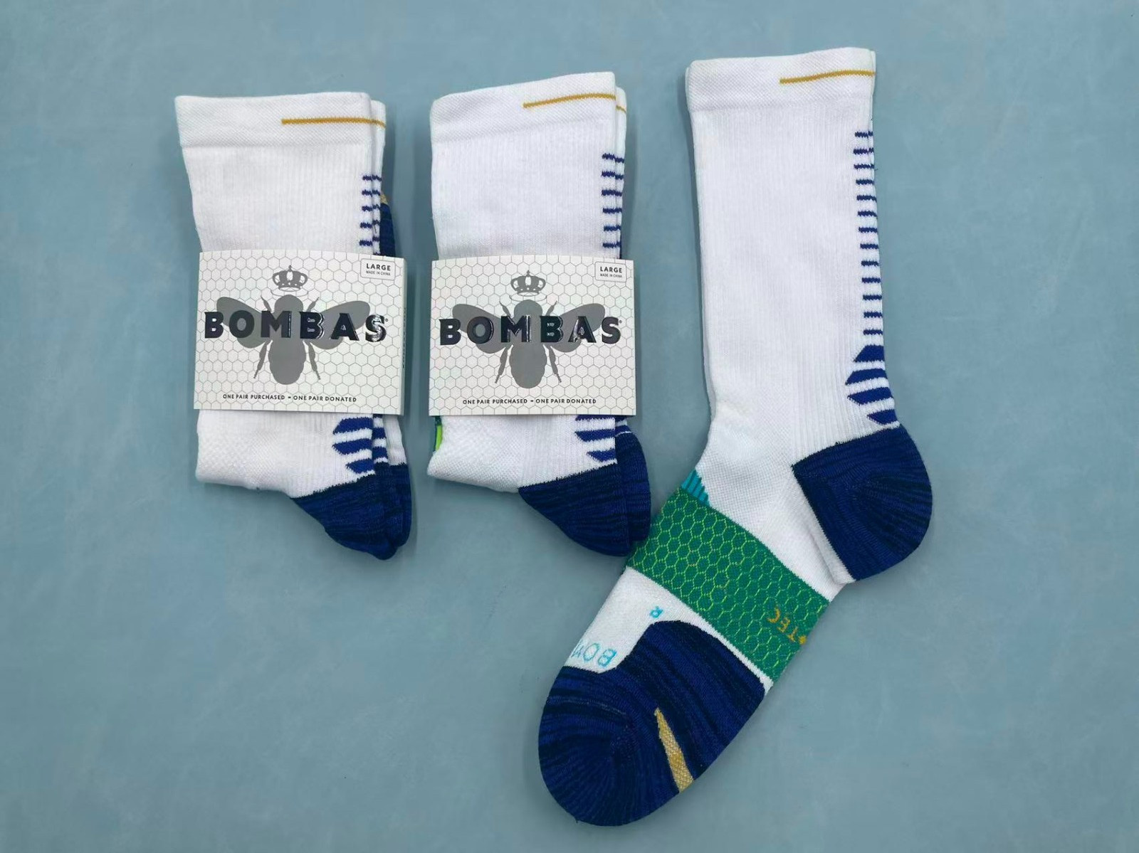3 Pairs Bombas Men's Running Calf socks Size Large 9-13 Multicolor