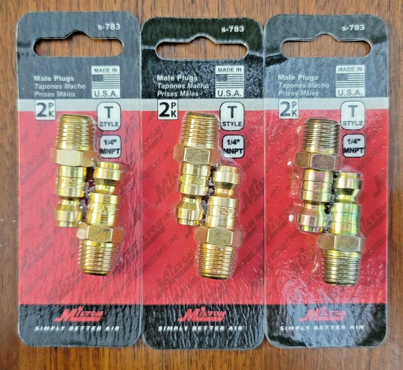 QTY-6) Milton Automotive "T" Style Air Plug Fittings 1/4" Male NPT #S-783