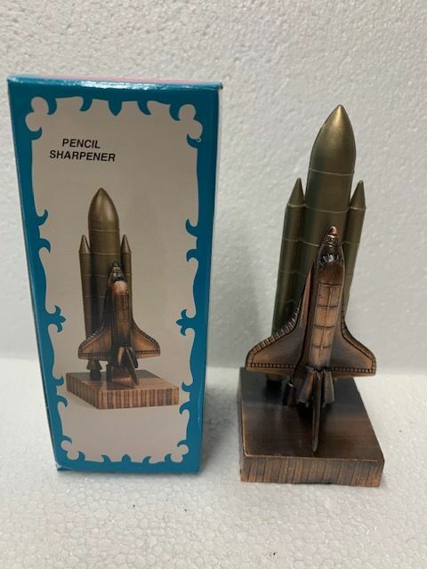 SPACE SHUTTLE W ROCKET BRONZE DIE CAST METAL COLLECTIBLE PENCIL SHARPENER NEW
