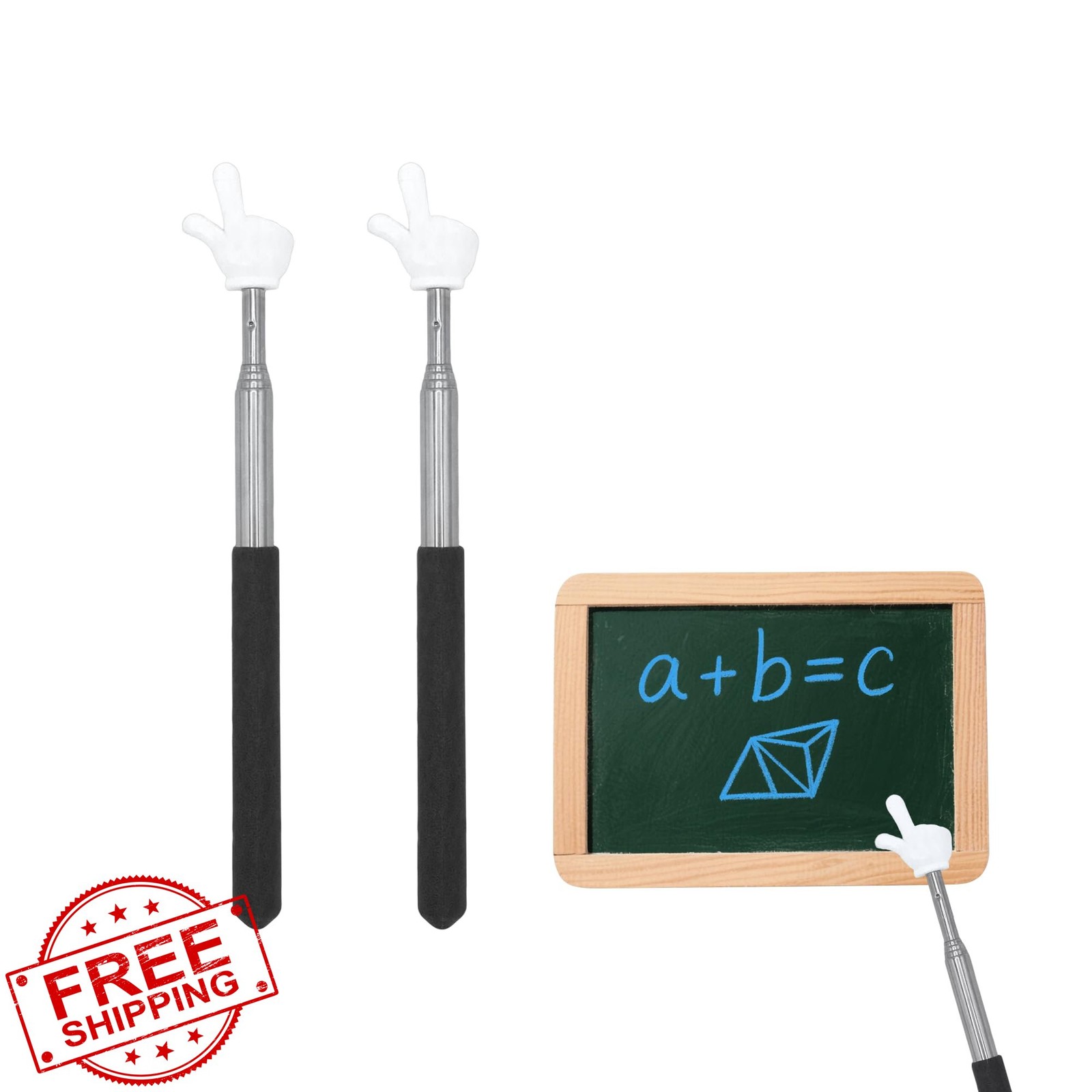 2pc Retractable Teacher Pointer Stick Black Extendable