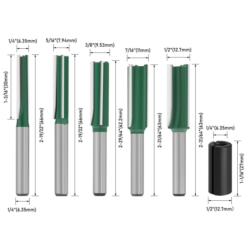 Three Flute Green Router Bit 1/4 Shank for Edging Slotting Woodworking