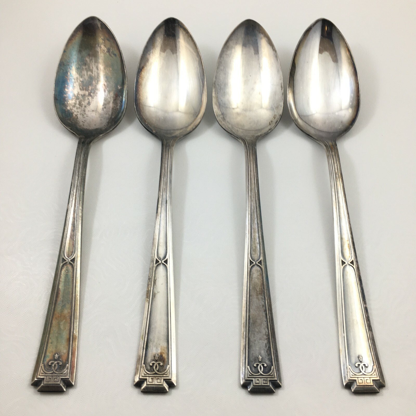 4 National Doric Plate Silverplate Flatware 7 7/8" Large Spoons