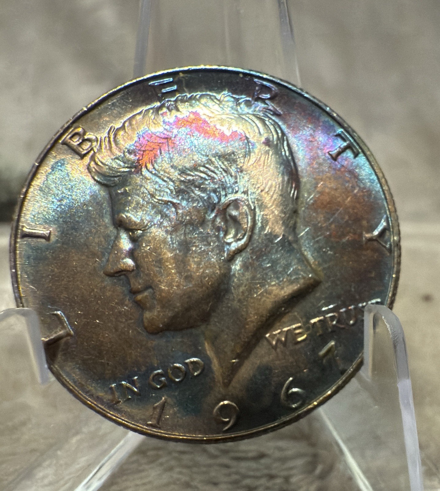 1967 Silver Kennedy Half Dollar Uncirculated Monster Rainbow Toned #2703