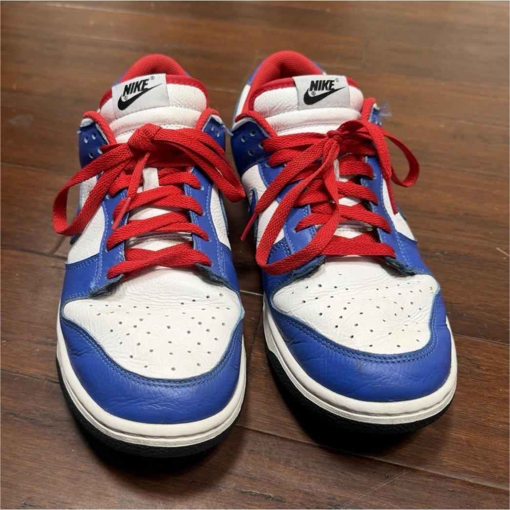 Nike Leather Low Top Sneakers CUSTOM White, Blue, and Red Lace Up