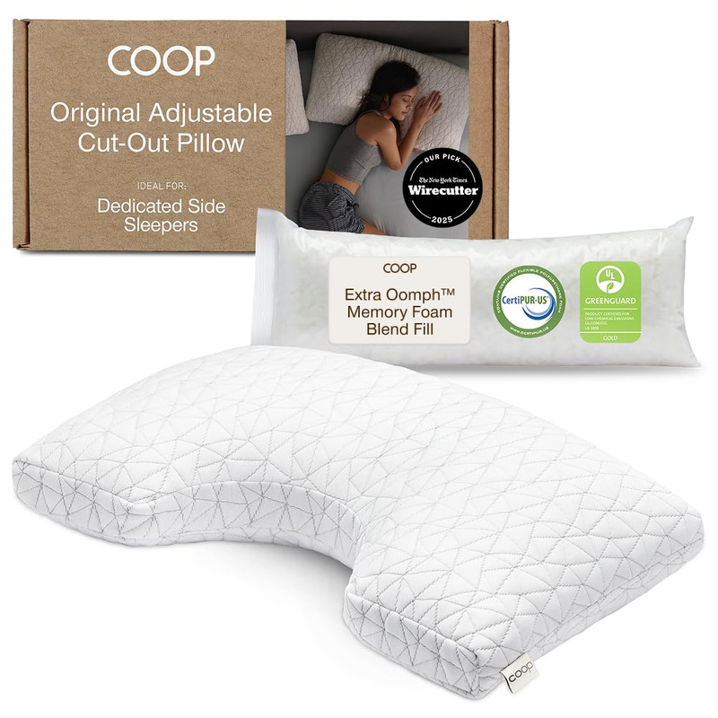 Coop Home Goods Original Cut-Out Adjustable Pillow Queen Size Bed Pillows For