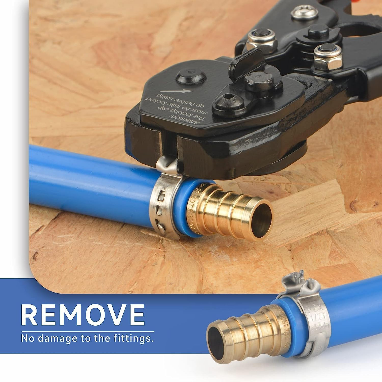Ratchet PEX Cinch Tool with Clamp Removal Function and Pipe Cutter
