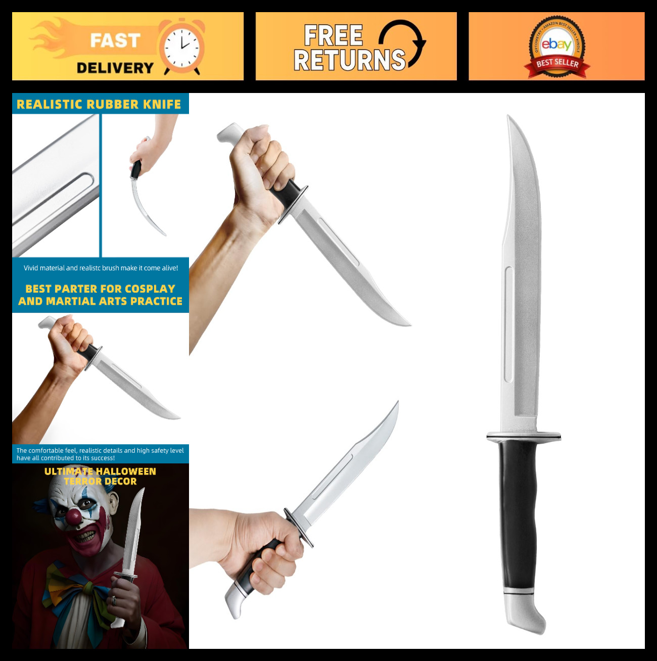 13.5" Halloween Fake Rubber Knife - Safe Cosplay Prop, Martial Arts Practice, Co