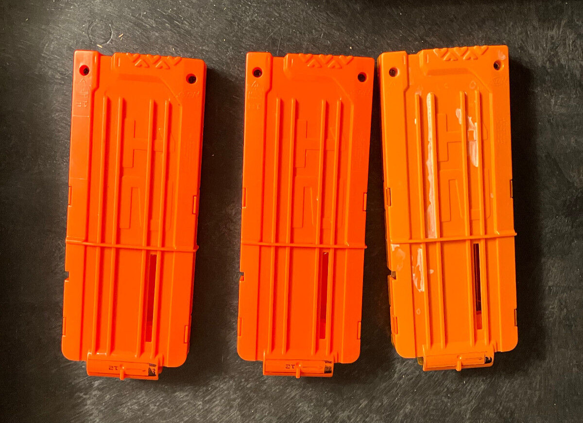 LOT OF 3 Nerf Foam Dart Ammo Clip Magazine Orange