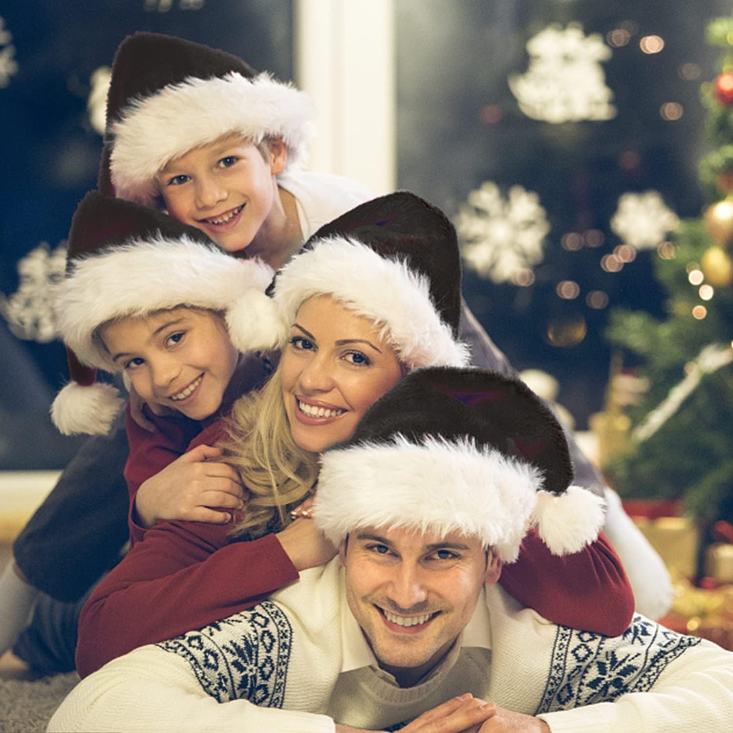 FOIMAS Santa Hat for Adults,Black Plush Medium (17.7"H x 11.8"W), Black