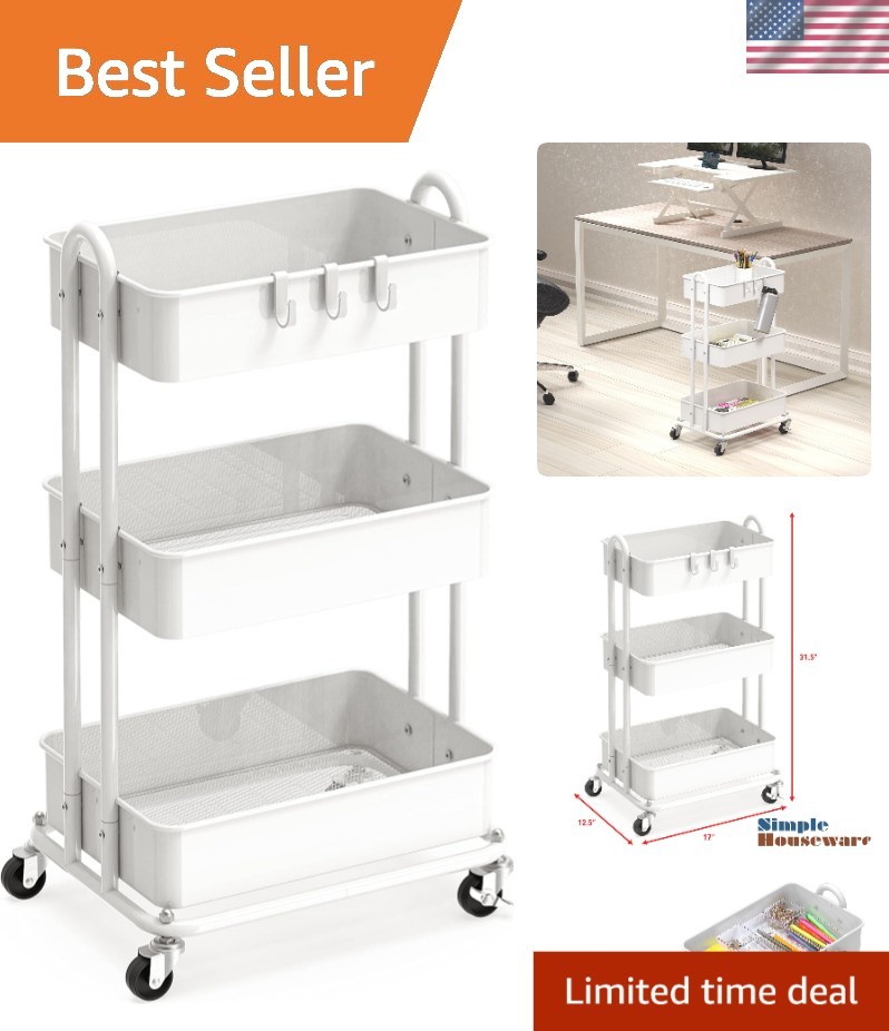 Heavy Duty Utility Rolling Cart with Curved Handles - Effortless Navigation