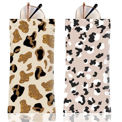 2Pcs Sunglass Eyeglass Glasses Case Soft PU Leather with Leopard Print a