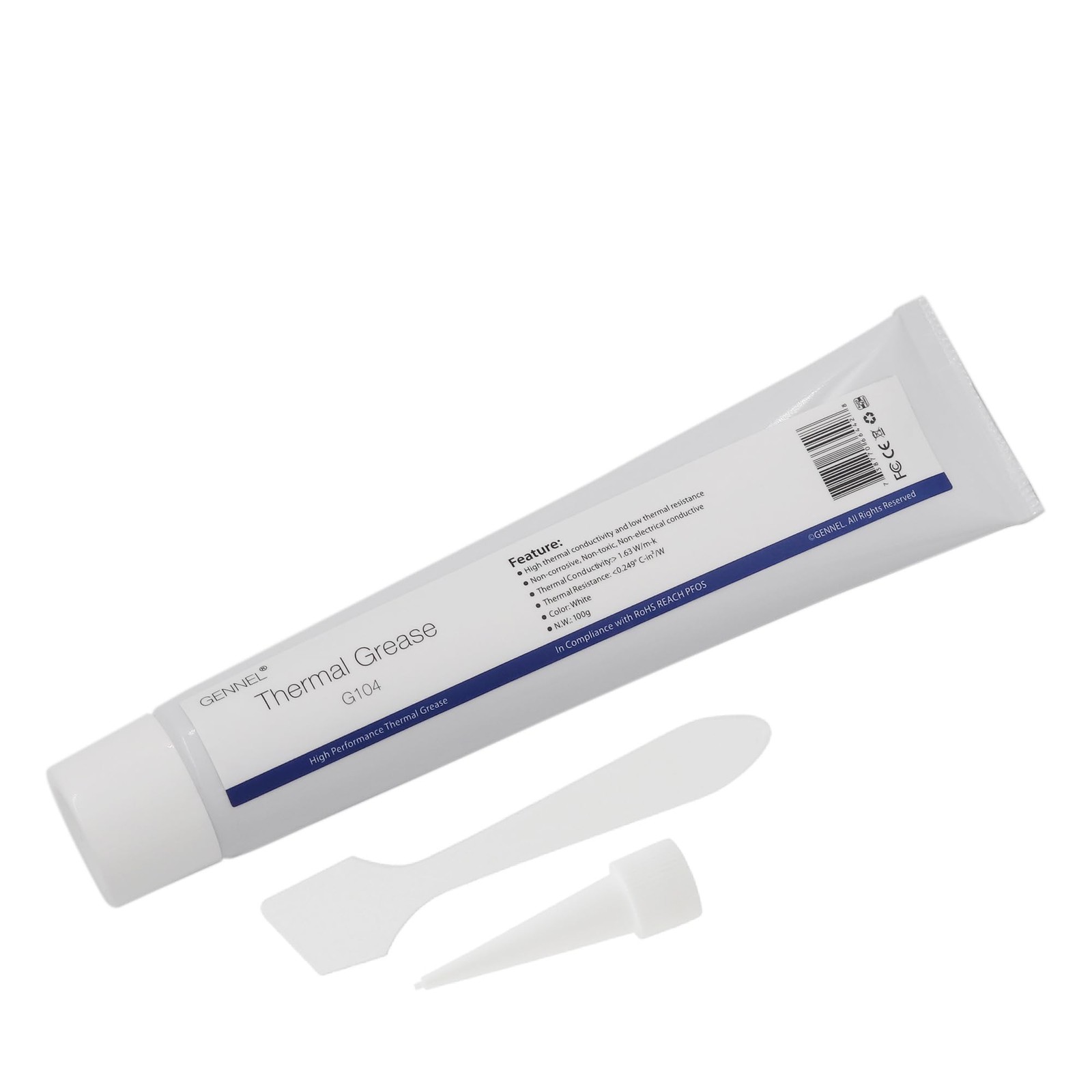 GENNEL G104 100Grams Tube White Thermal Grease 6.5mm x x 5.5mm, clear