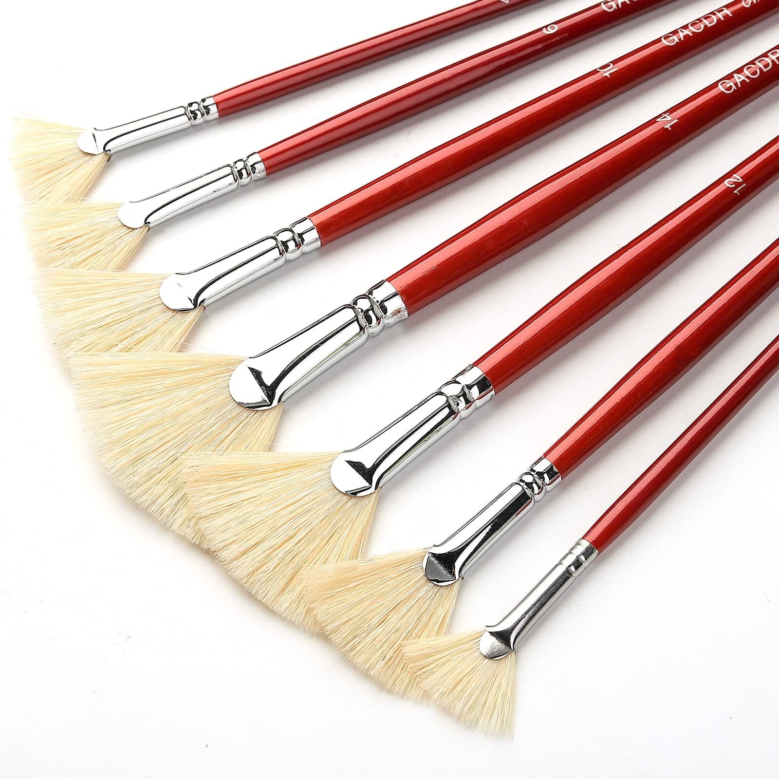 Fan Brush for Painting, 7 Pieces Set with Hog Bristle Large, Red