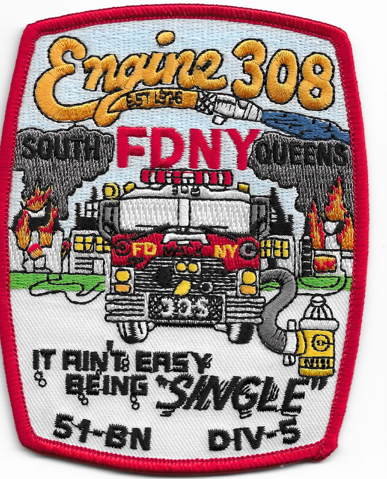 New York City Engine - 308 / BN-51 / D-5 "S. Queens" (3.5" x 4.25") fire patch