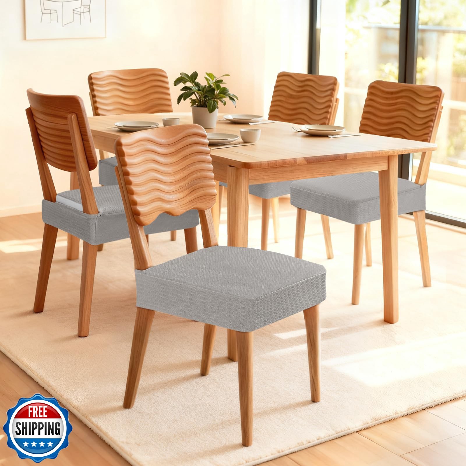 Songrey Waterproof Seat Covers for Dining Chairs Set of 4, No Rear Chair Cove |