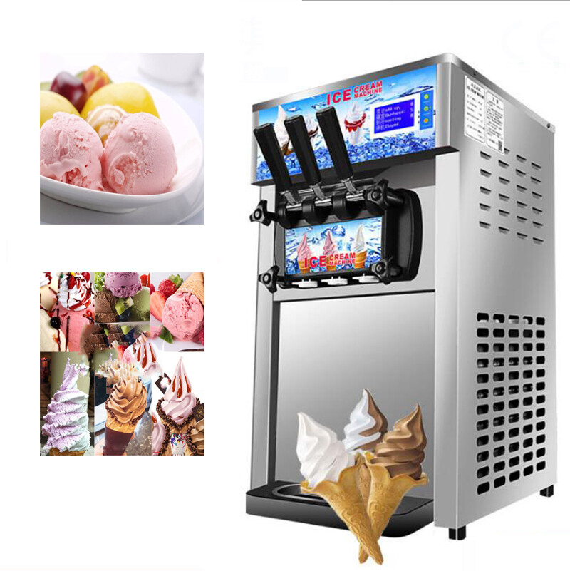 TECHTONGDA 110V Commercial 3 Flavor Soft Ice Cream Frozen Cones Yogurt Maker
